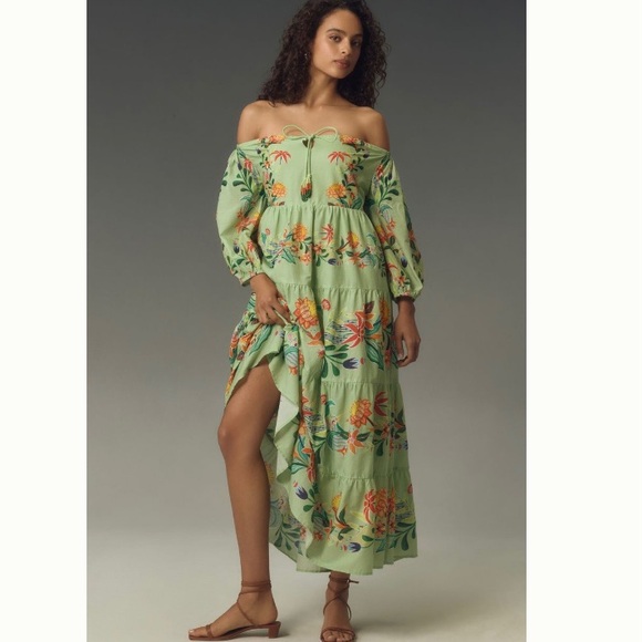 🌿NWT Farm Rio x Anthropologie Off the Shoulder Floral Midi Dress